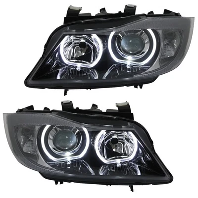 Scheinwerfer LED Angel Eyes für BMW 3er E90 E91 LCI Facelift Bj. 08-12 Schwarz - Bild 1 von 4