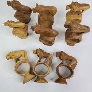 Handgefertigte Holz Löwe Tier Serviettenringe 9er Set handgeschnitzt in Kenia Vintage - Bild 1 von 13