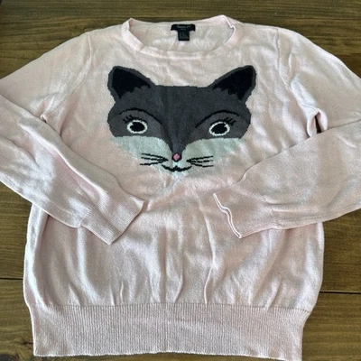 Girls Sz Xl Forever 21 Pink Sweater W Gray Cat So Cute So Soft - Image 1 of 4