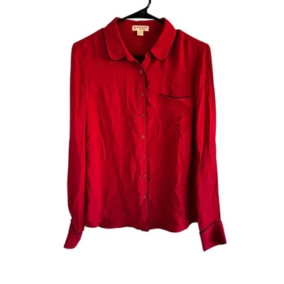 Brooks Brothers Womens Size 8 Red Long Sleeve Trimmed Blouse  - Image 1 of 4