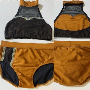 Maßgefertigtes Solo Tanzkostüm orange schwarz 2-teilig Strass Trikot SA Erwachsene - Bild 1 von 9