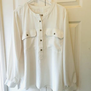 Pullover blusa donna L LOFT bianco sporco placket davanti maniche a 3/4 elegante - Foto 1 di 6