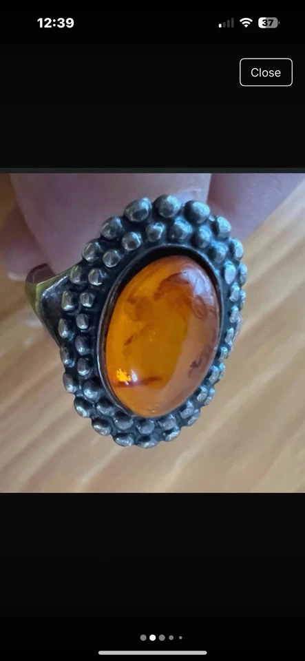 Vintage Modernist Sterling Silver 925 Baltic Amber Size O Ring 17.7 mm / 0½ - Image 1 of 4