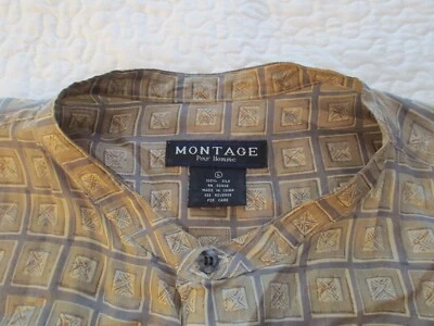 Montage Pour Homme Men's 100% Silk Collarless Button Up Shirt - Size L - Image 1 of 4