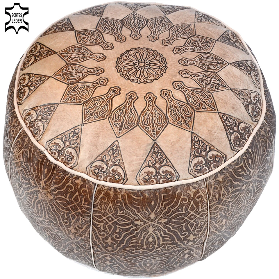 Marokkanisches Orientalisches Leder Sitzkissen Orient Pouf Ottoman Handarbeit - Bild 1 von 1