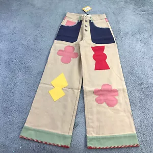 New LF MARKEY Pants Womens 2 Koby Trouser Patch Work Wide Leg Baggy Button Fly - Picture 1 of 10