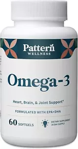 Pattern Wellness Omega 3 Softgels - Pure Fish Oil Formula - Brain, Heart & Joint - Picture 1 of 7