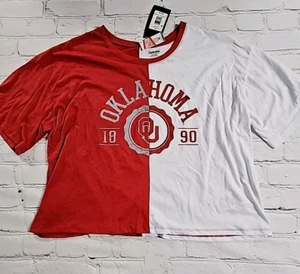 Oklahoma Sooners Home and Away Colors SS T-Shirt Cropped Tee Womens XL - NEW - Picture 1 of 8