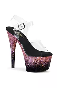 Sandalia Pleaser USA ADORE-708SS plataforma holográfica transparente/rosa correa al tobillo UK6 - Imagen 1 de 4