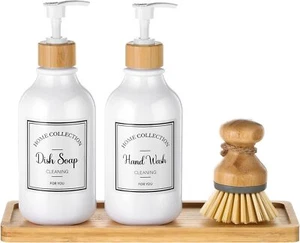 4 Pieces Kitchen Soap Dispenser Set 16 oz Dish Soap Dispenser with Bamboo Pump - Picture 1 of 6