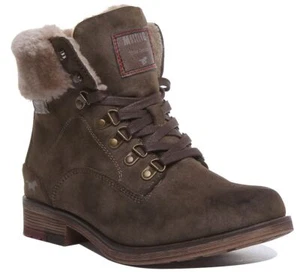Mustang 1295-609 Bota Informal Imitación Polar Con Cordones Para Mujer en Oliva Talla UK 3-8 - Imagen 1 de 12