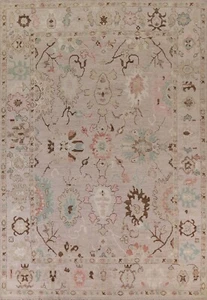 Muted Light Brown Floral Oushak Area Rug 9x12 Turkish handmade Vegetable Dye Rug - Picture 1 of 12