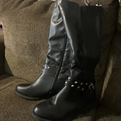 OLIVIA MILLER RIDING BOOTS TALL KNEE HIGH FAUX LEATHER SIZE 10 Side Buckle Zip   - Image 1 of 4