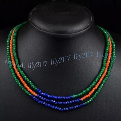 Collar de cuentas gemas rondelle de jade multicolor natural 3 filas facetadas 2x4 mm 18-20"" Foto 1 de 4