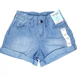 Cat & Jack Girls Size M 7-8 High-Rise Paperbag Stretch Jean Shorts Blue Stripe - Picture 1 of 8