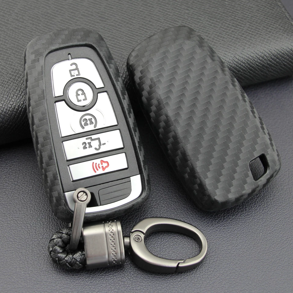 Carbon Fiber Smart Key Fob Case Cover Chain for Ford Fusion F150 Explorer MONDEO