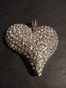 Large Non-Symmetrical 'Puff' 3D Heart Pendant, Pave Crystal, Silver Plated - Picture 1 of 9