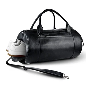 Mens Leather Travel Duffel Bag W/ Shoe Compartment Secret Air Tag Holder Gym Bag - Picture 1 of 6