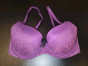 Victoria's Secret Body By Victoria Lined Demi Purple Lace Trim Tagless Bra 32DD - Picture 1 of 8