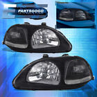 For 96-98 Honda Civic Ek Ej Em Black Housing Headlights Lamps W/ Clear Reflector