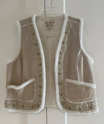 AMI Leather Ivory Open Front Vest With Beading & Fun Details-Size L - Beautiful - Image 1 of 4