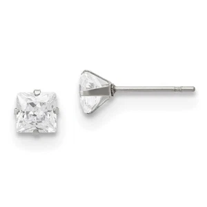 Chisel Stainless Steel Polished 5mm Square CZ Stud Post Earrings SRE1101 - Picture 1 of 2
