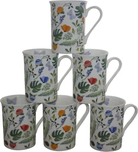Set 6 Tazze Tazzine Caffè Tè Floreale Giardino Farfalla Fine Bone China - Foto 1 di 8