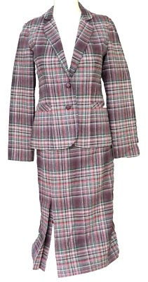 复古 20 世纪 70 年代 Joyce 紫色格子裙套装 5-6 码 — 第 1/4 张图片