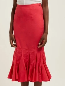 Rhode Resort Sienna Fishtail Cotton Midi Skirt Red Flayed Swingy M New 231974 - Picture 1 of 9