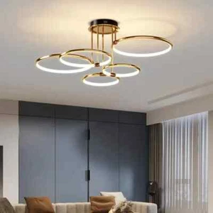 Plafoniera LED design nido moderno dimmerabile con telecomando anello oro UK - Foto 1 di 5