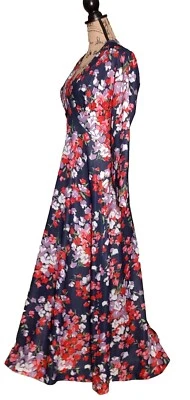Impresionante Vestido Vintage Andrea Gayle Azul Marino Floral Cintura Imperio - Para Mujer Talla 16 Foto 1 de 4