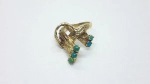 Vintage Unique 14k Gold Retro Motif Blue Turquoise Designer Estate Ring Bow - Picture 1 of 8