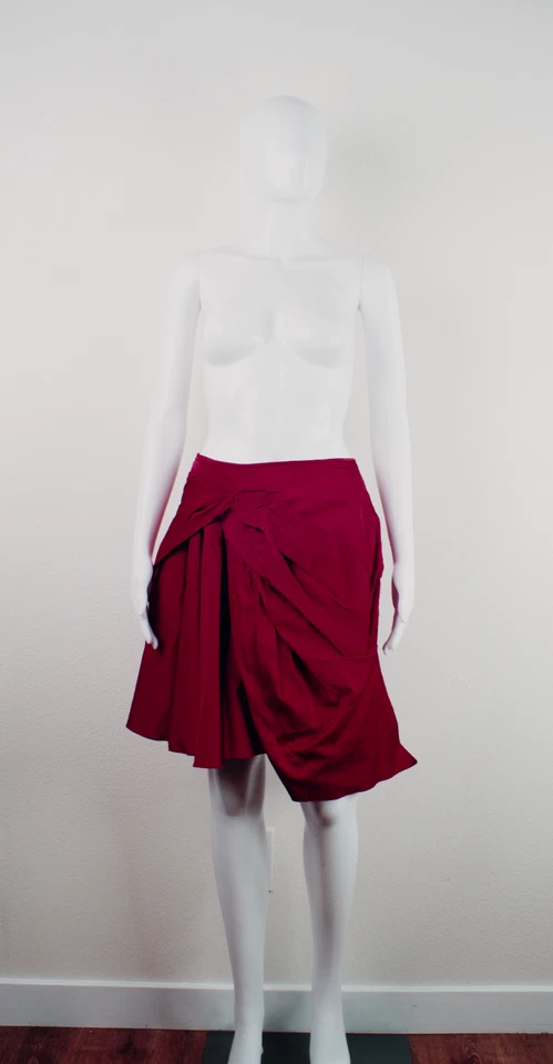 Nina Ricci Red Asymmetrical Draped Pleated Short Skirt Sz 36 - Image 1 of 4