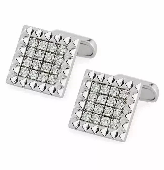 3CT Round Cut Lab Created Diamond Men's Fancy Cufflinks 14K White Gold Finish - Image 1 of 3