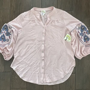 Boho Style Mauve Fig and Flower Embroidered Top New with Tags size L - Picture 1 of 7