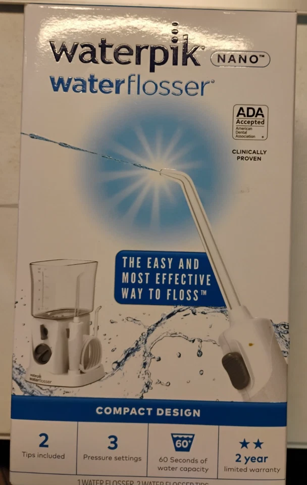 Waterpik Nano WP-310W Water Flosser with 6 Tips Open Box in Bag