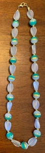18" Blue, Gold, and White Glass Necklace - Picture 1 of 3