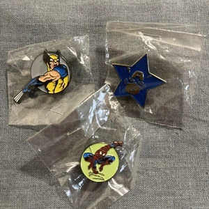 Marvel Pin Badge Set Spider-Man Captain America Wolverine 1980s Used 3 Pieces - Picture 1 of 5