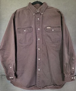 Carhartt Shirt Mens Large Long Sleeve Heavy Twill Work Dark Brown S09-DKB Canvas - Picture 1 of 7