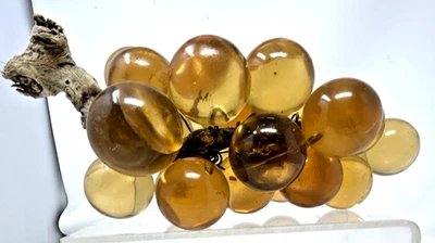 Antigo Aglomerado de uvas Lucite/resina/acrílico amarelo/brn com haste de madeira flutuante decoração para casa - Imagem 1 de 4