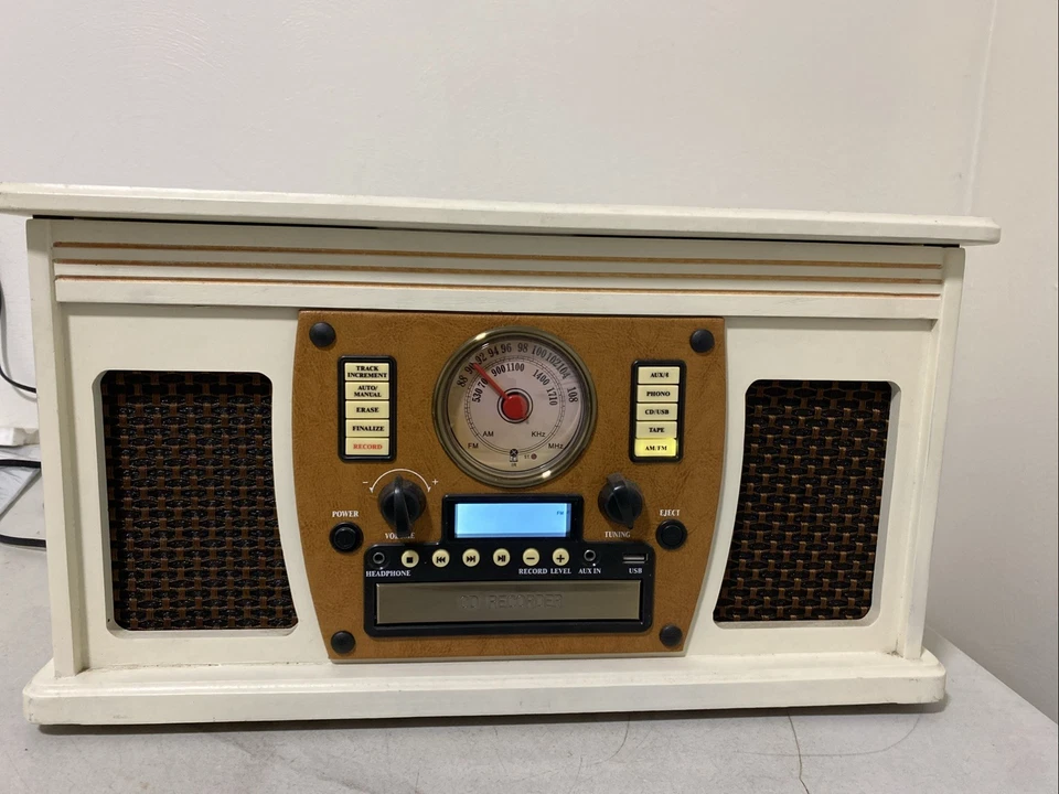 Innovative Technology ITVS-760B  Phono/CD+ CD Recorder/Tape/AM/FM White WORKS - Image 1 of 4