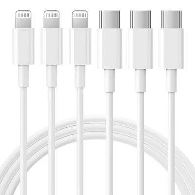 Paquete de 3 cables USB C a Lightning de 6 pies [certificados MFi] cable cargador rápido para iPhone... Foto 1 de 4
