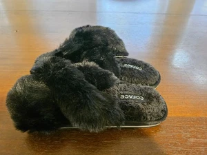 COFACE Women's Fluff Slippers Open Toe Fuzzy Faux Fur Ladies House Shoe US 7 - Picture 1 of 6