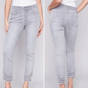 Charlie B ausgefranster Saum Stretch Denim Hose Damengröße 6 – Farbe hellgrau - Bild 1 von 14