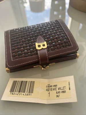Nuevo con Etiquetas BALLY Marrón Cuero Tejido Giugaro Ámbar Doble Pliegue Dorado B Logo Cartera Foto 1 de 4