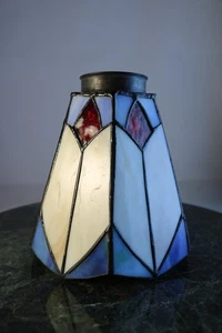 Tiffany Style Stained Glass Lamp Shade Red White and Blue Geometric 5" Long - Picture 1 of 15