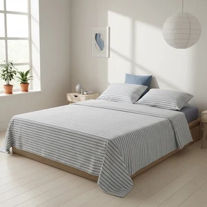 Completo letto matrimoniale cotone righe azzurro azzurro - Imagen 1 de 5