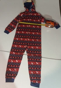 Young Boys Hoodie Reindeer Zipper Pajamas, Red/Blue/White, Size L - Picture 1 of 5