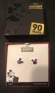 Mickey Mouse 90 Yrs Birthstone Earrings July-silver Plated - Picture 1 of 11