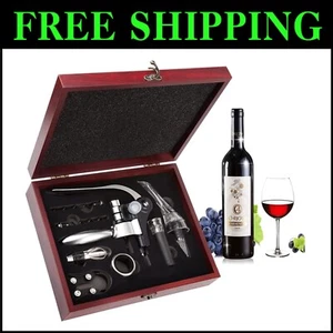 Elegant Wine Accessories Kit with Corkscrew, Foil Cutter & Wooden Gift Box - Picture 1 of 10